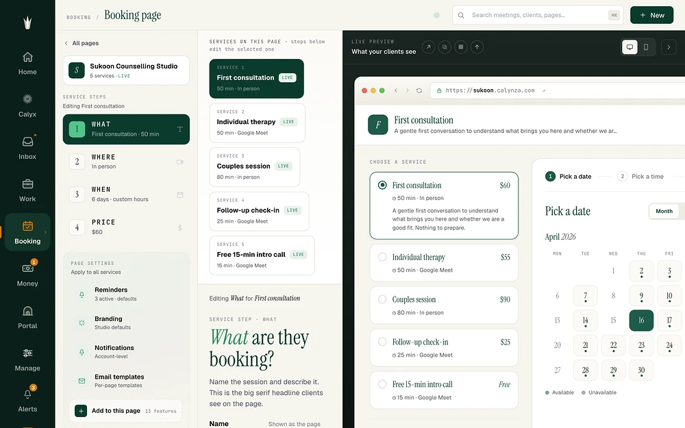 Calynza: Your page