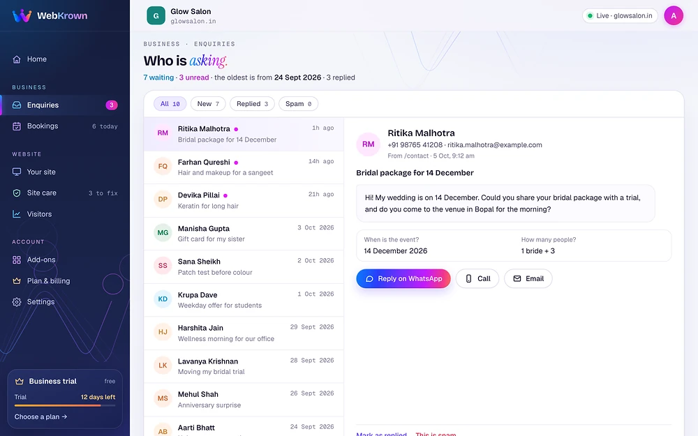 WebKrown: Enquiries